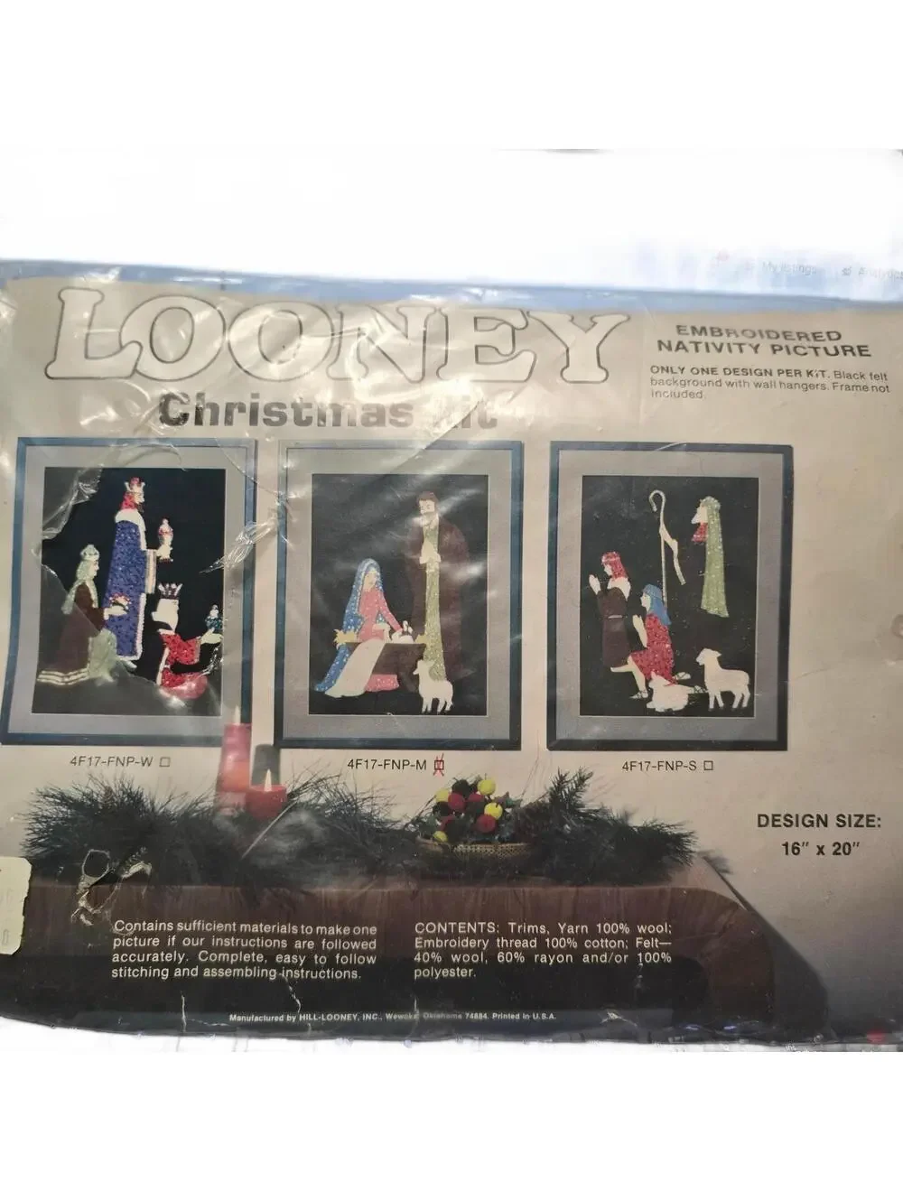 Vtg Looney Embroidered Nativity Picture Kit 4F17 - FNP-M Manager 16 X 20 sealed